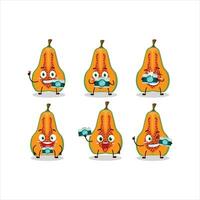 fotografo professione emoticon con fetta di papaia cartone animato personaggio vettore