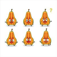 cartone animato personaggio di fetta di papaia con che cosa espressione vettore
