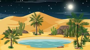 paesaggio della foresta del deserto alla scena notturna con oasi vettore