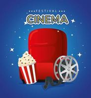 cinema sedia popcorn e bobina disegno vettoriale