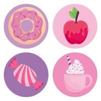 disegno vettoriale di raccolta di simboli di cibo dolce