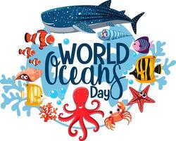 striscione per la giornata mondiale dell'oceano con molti animali marini diversi vettore