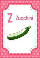 flashcard dell'alfabeto con la lettera z per le zucchine