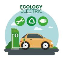 alternativa ecologica per auto elettriche nella stazione di ricarica vettore