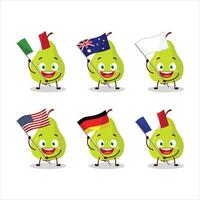 verde Pera cartone animato personaggio portare il bandiere di vario paesi vettore