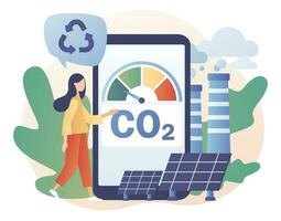 ridurre emissione co2. carbonio compensare compenso. netto zero emissioni e carbonio biossido neutro equilibrio. sostenibilità concetto. moderno piatto cartone animato stile. vettore illustrazione su bianca sfondo