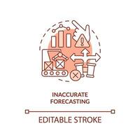 2d modificabile impreciso previsione rosso magro linea icona concetto, isolato vettore, illustrazione che rappresentano sovrapproduzione. vettore