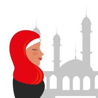 profilo di donna islamica con burka tradizionale in moschea vettore