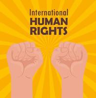 poster di lettere internazionali sui diritti umani con il pugno delle mani vettore