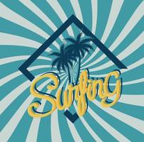 surf banner vintage con palme degli alberi vettore