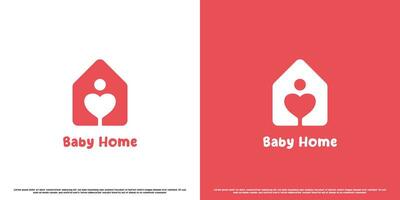 bambino casa logo design illustrazione. semplice piatto silhouette astratto creativo moderno casa bambino amore cuore affetto famiglia massaggio terme trattamento. romanza divertente terme bambino bambini madre icona simbolo. vettore