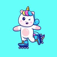 carino unicorno giocando rullo pattinare cartone animato vettore icona illustrazione. animale sport icona concetto isolato premio vettore. piatto cartone animato stile