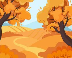 strada tra i campi e alberi, andando in il distanza, autunno paesaggio. illustrazione, clip arte, vettore