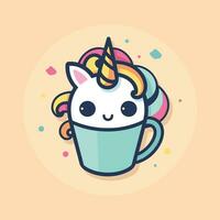 carino cartone animato unicorno cavallo caffè tazza logo, vettore illustrazione