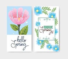 set carte di ciao primavera con decorazione floreale vettore