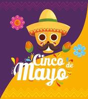 poster di cinco de mayo con teschio e decorazione vettore