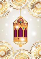 poster di ramadan kareem con lanterna appesa vettore