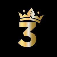 corona logo su lettera 3 vettore modello per bellezza, moda, elegante, lusso cartello