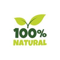 100 per cento naturale etichetta, etichetta, distintivo e logo. ecologia icona. logo modello con verde le foglie per biologico e eco amichevole prodotti. vettore illustrazione