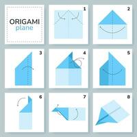 aereo origami schema lezione in movimento modello. origami per bambini. passo di passo Come per rendere un' carino origami aereo. vettore illustrazione.