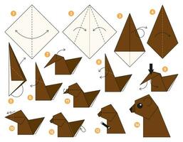 orso origami schema lezione in movimento modello. origami per bambini. passo di passo Come per rendere un' carino origami selvaggio animale. vettore illustrazione.