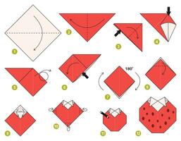 fragola origami schema lezione in movimento modello. origami per bambini. passo di passo Come per rendere un' carino origami bacca. vettore illustrazione.