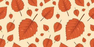 senza soluzione di continuità modello con autunno autunno Marrone, arancia rosso le foglie di betulla albero. Perfetto per sfondo, involucro carta, ragnatela siti, sfondo, sociale media, blog e saluto carte. vettore