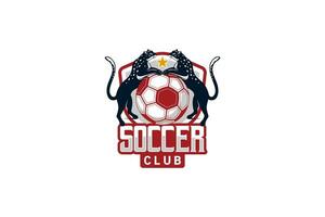 calcio logo disegno, Due ghepardi abbracciare il palla moderno calcio squadra vettore simbolo