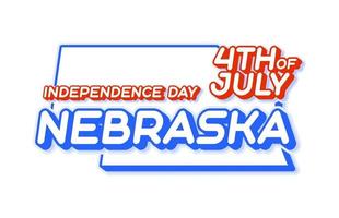 stato del nebraska 4 luglio giorno dell'indipendenza con mappa e colore nazionale usa 3d forma di illustrazione vettoriale dello stato degli stati uniti
