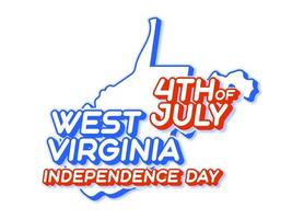 stato della virginia occidentale 4 luglio giorno dell'indipendenza con mappa e colore nazionale usa 3d forma di illustrazione vettoriale dello stato americano