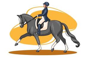 equitazione donna equitazione dressage cavallo in stile cartone animato vettore