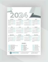 calendario disegno, 2024 calendario, parete calendario, uno pagina parete calendario, vacanze, calendario design con vacanza, vettore