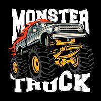 ispirazione per il design del logo vettoriale monster truck, elemento di design per logo, poster, carta, banner, emblema, maglietta. illustrazione vettoriale