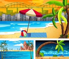 tre diverse scene di paesaggi sulla spiaggia vettore