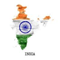 disegno della pittura ad acquerello della bandiera dell'india. forma della mappa del paese. squadra sportiva e concetto di festa dell'indipendenza 15 agosto 1947. vettore. vettore