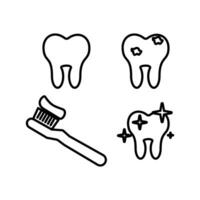 dentale icona impostare, piace, spazzolino da denti denti, pulire, proteggere, trattare, vettore simbolo isolato su un' bianca sfondo.