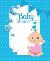 biglietto per baby shower con bambino e decorazione vettore