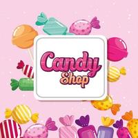 poster del negozio di caramelle con caramelle vettore