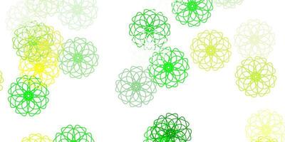 modello di doodle di vettore giallo verde chiaro con fiori