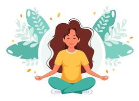 donna che medita. stile di vita sano, relax, yoga, benessere vettore