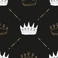 corona seamless pattern, disegnati a mano royal doodles sfondo, illustrazione vettoriale