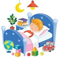 piccolo bambino carino che dorme a letto vettore