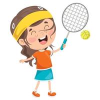 bambini felici e carini che giocano a tennis vettore