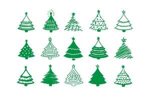 collezione di Natale alberi, moderno piatto design. Natale albero icone scarabocchio style.vector illustrazione. vettore