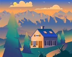 cottage nella foresta di conifere illustrazione minima vettore