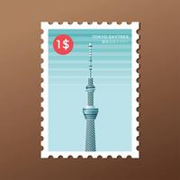Modello del francobollo del punto di riferimento della torre di Tokyo Skytree vettore