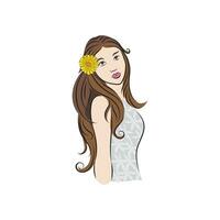 mano disegnato donna moda illustrazione ragazza con fiori acquerello stile vettore