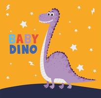 Baby Dino lettering e un'illustrazione per bambini di un dinosauro viola vettore