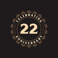 Celebrazione del 22° anniversario, biglietto di auguri per il 22° anniversario vettore