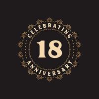 Celebrazione del 18° anniversario, biglietto di auguri per il 18° anniversario vettore